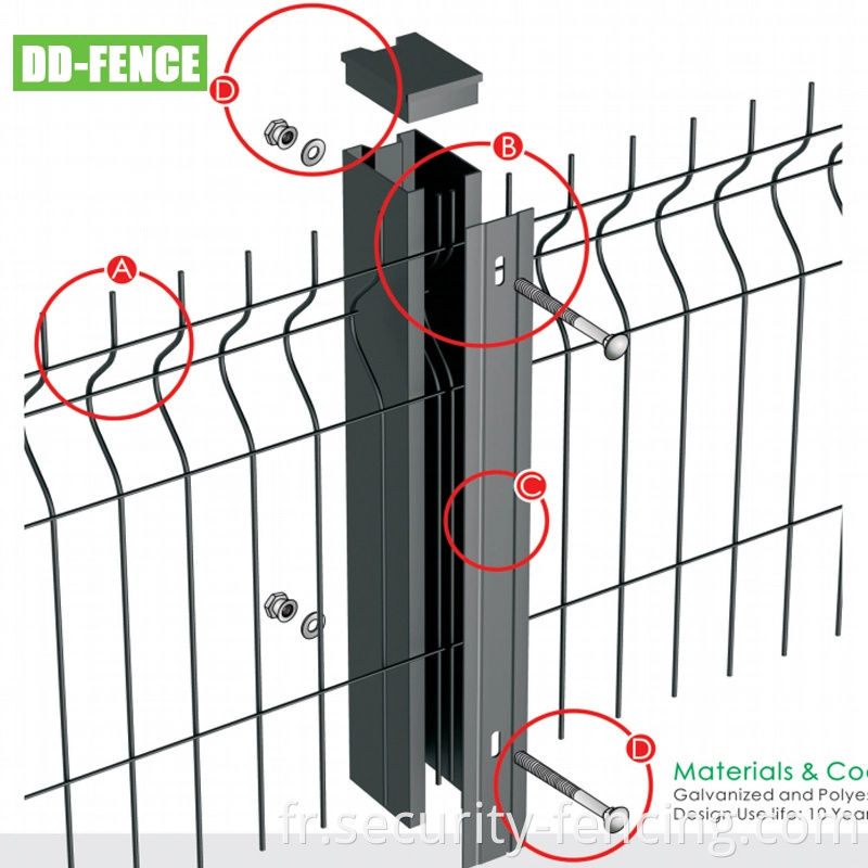 Poudre à vente chaude ou clôture en mailles soudées galvanisées en PVC Galvanisé Fence / Fence en maille métallique soudée incurvée